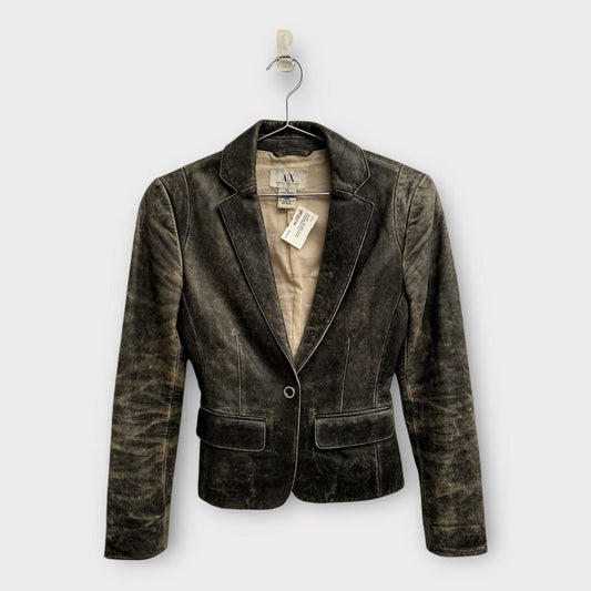 Armani Exchange Brown Distressed Leather Blazer