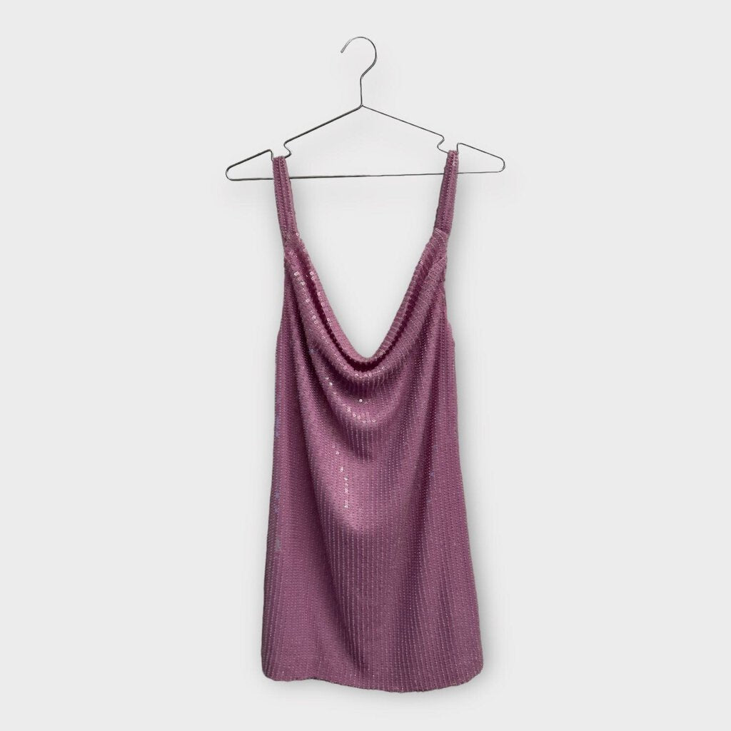 Misha Purple Sequinned Cowl Neck Mini Dress