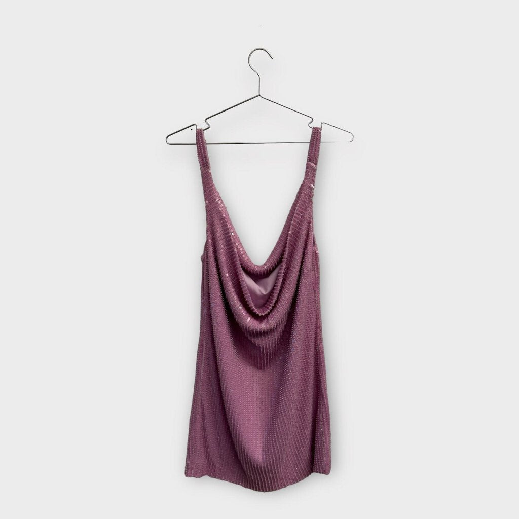 Misha Purple Sequinned Cowl Neck Mini Dress