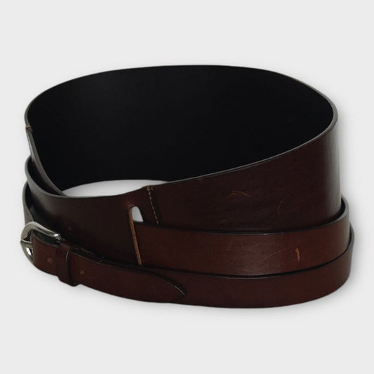 Isabel Marant Brown Leather Double Wrap Silver Buckle Wide Belt