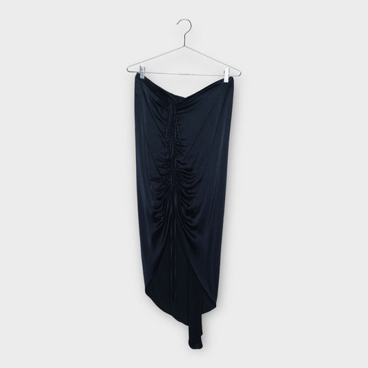 Dion Lee Navy Front Ruch Asymmetrical Hem Midi Skirt