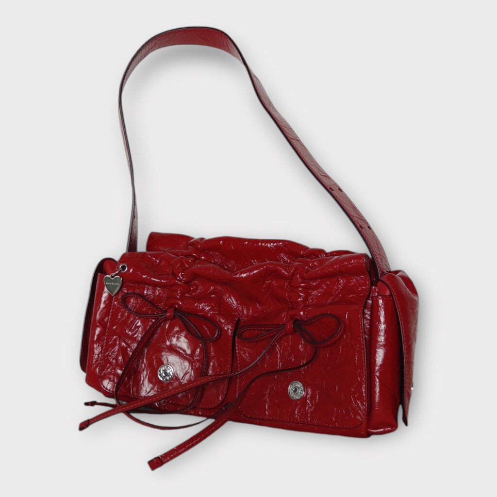 Acne Studios Red Crinkled Leather Multi Pocket Bag