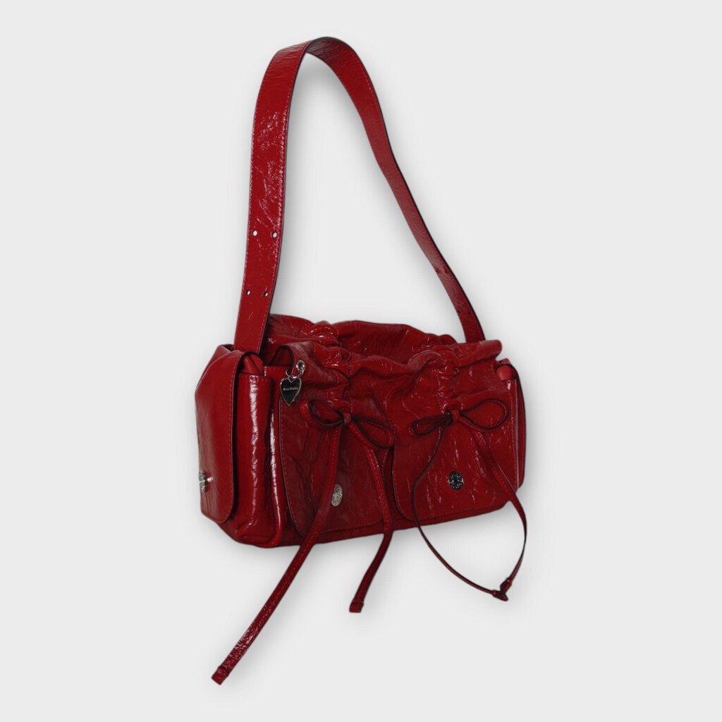 Acne Studios Red Crinkled Leather Multi Pocket Bag