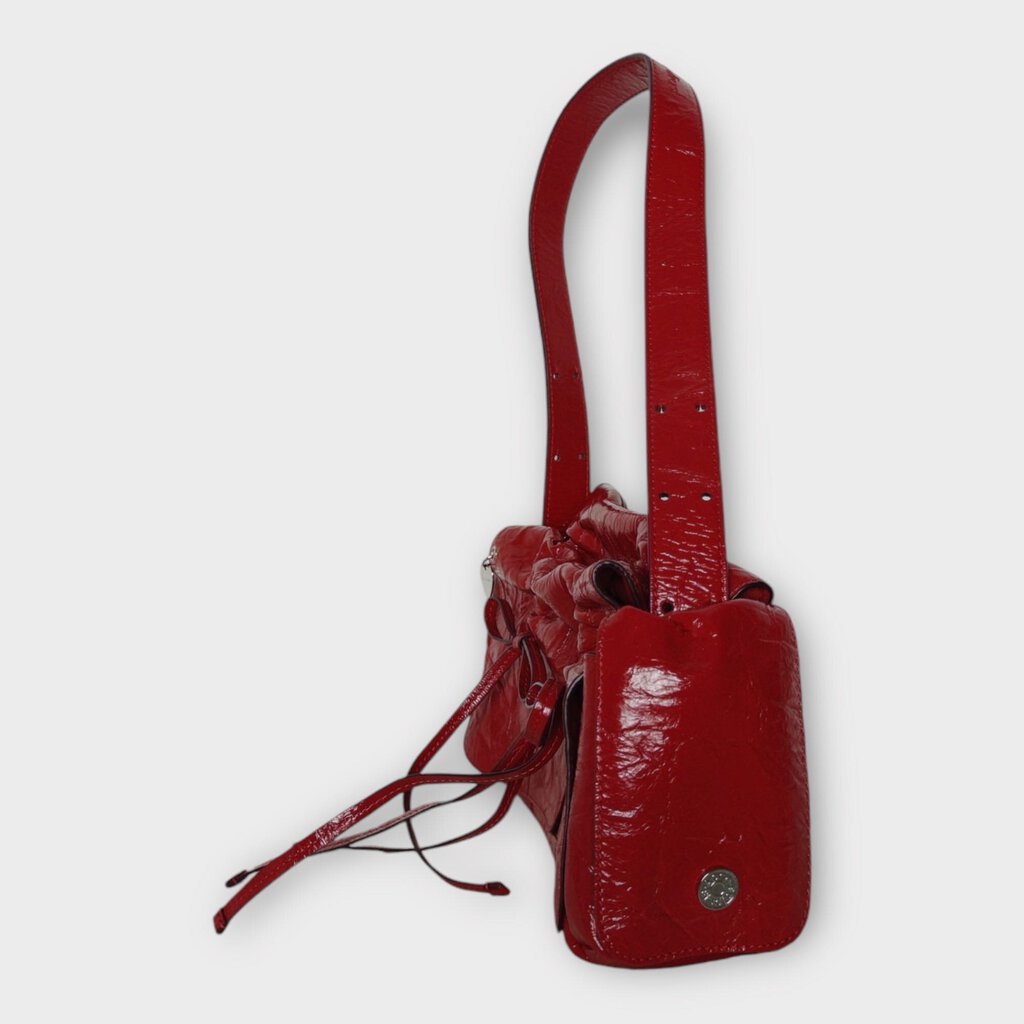 Acne Studios Red Crinkled Leather Multi Pocket Bag