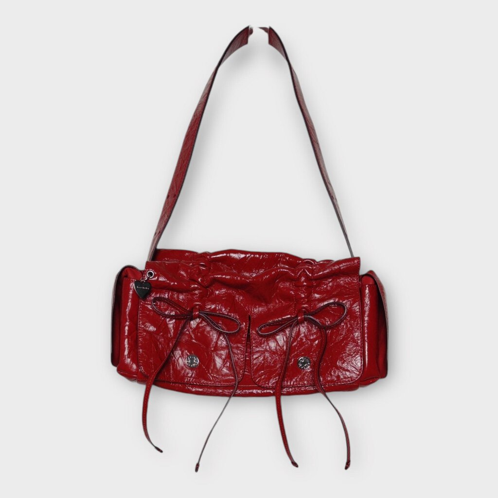 Acne Studios Red Crinkled Leather Multi Pocket Bag