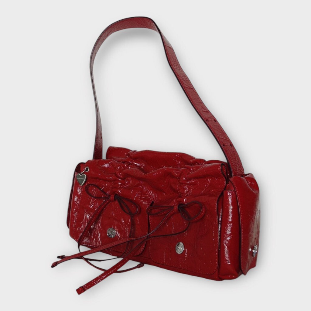 Acne Studios Red Crinkled Leather Multi Pocket Bag