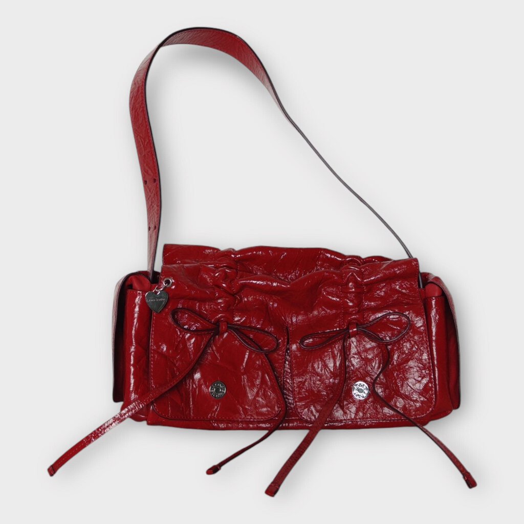 Acne Studios Red Crinkled Leather Multi Pocket Bag