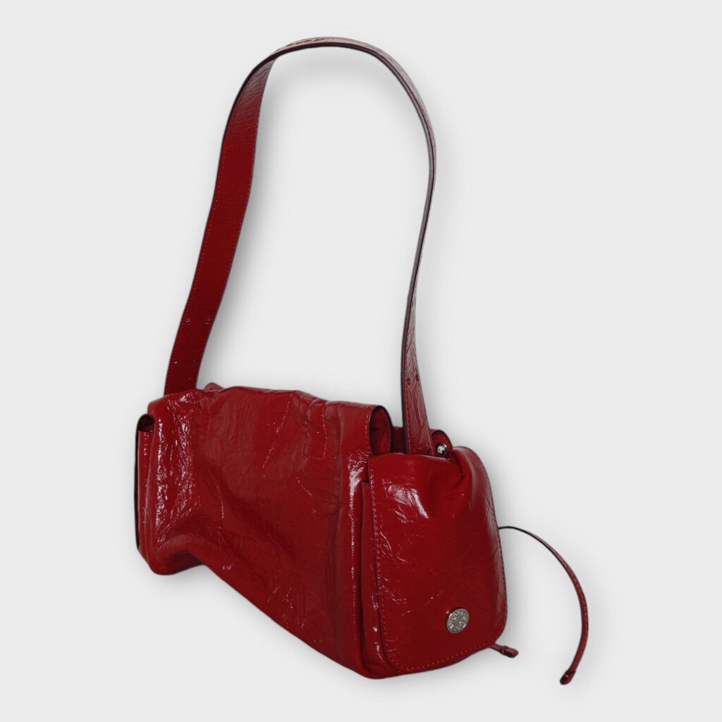 Acne Studios Red Crinkled Leather Multi Pocket Bag