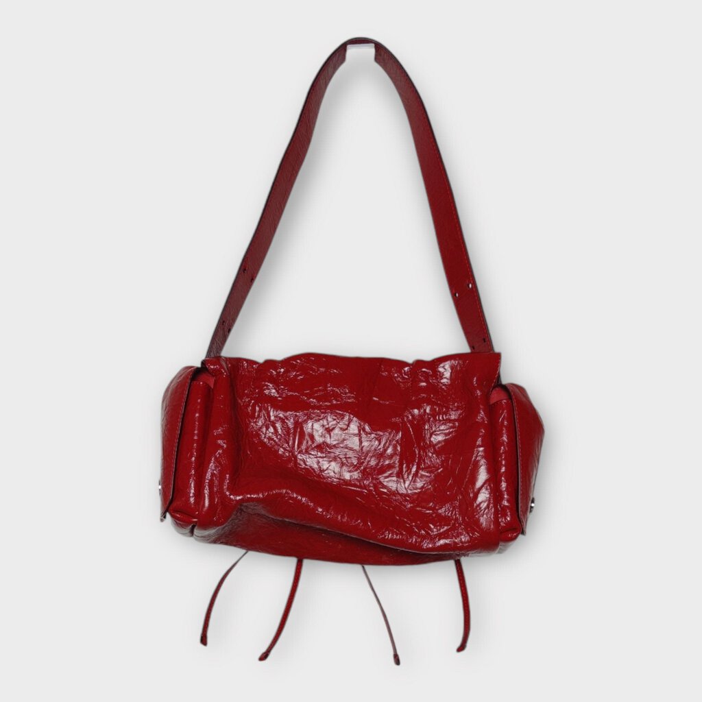 Acne Studios Red Crinkled Leather Multi Pocket Bag