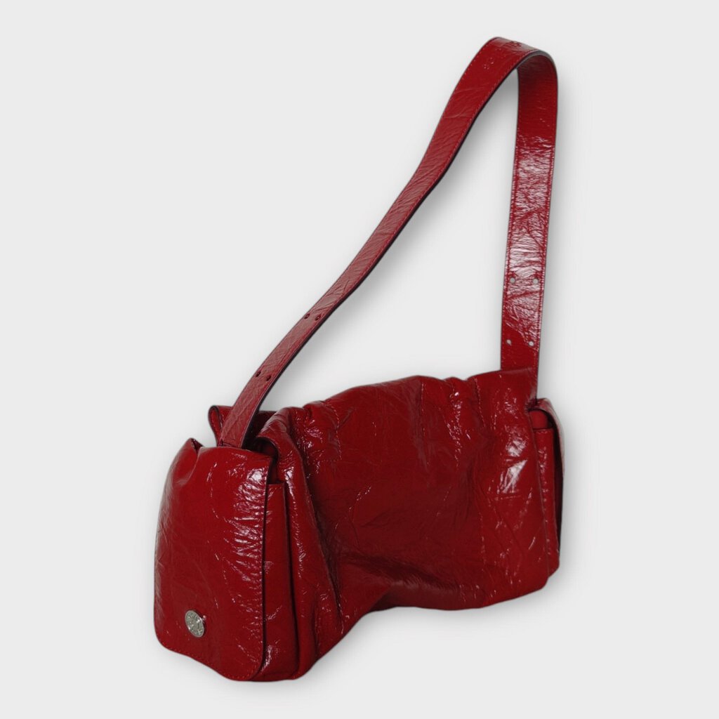 Acne Studios Red Crinkled Leather Multi Pocket Bag