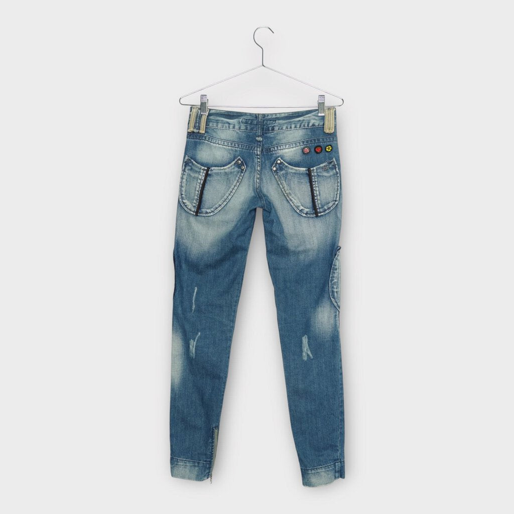 Miss Sixty Blue Cargo Pocket Leather Trim Jean