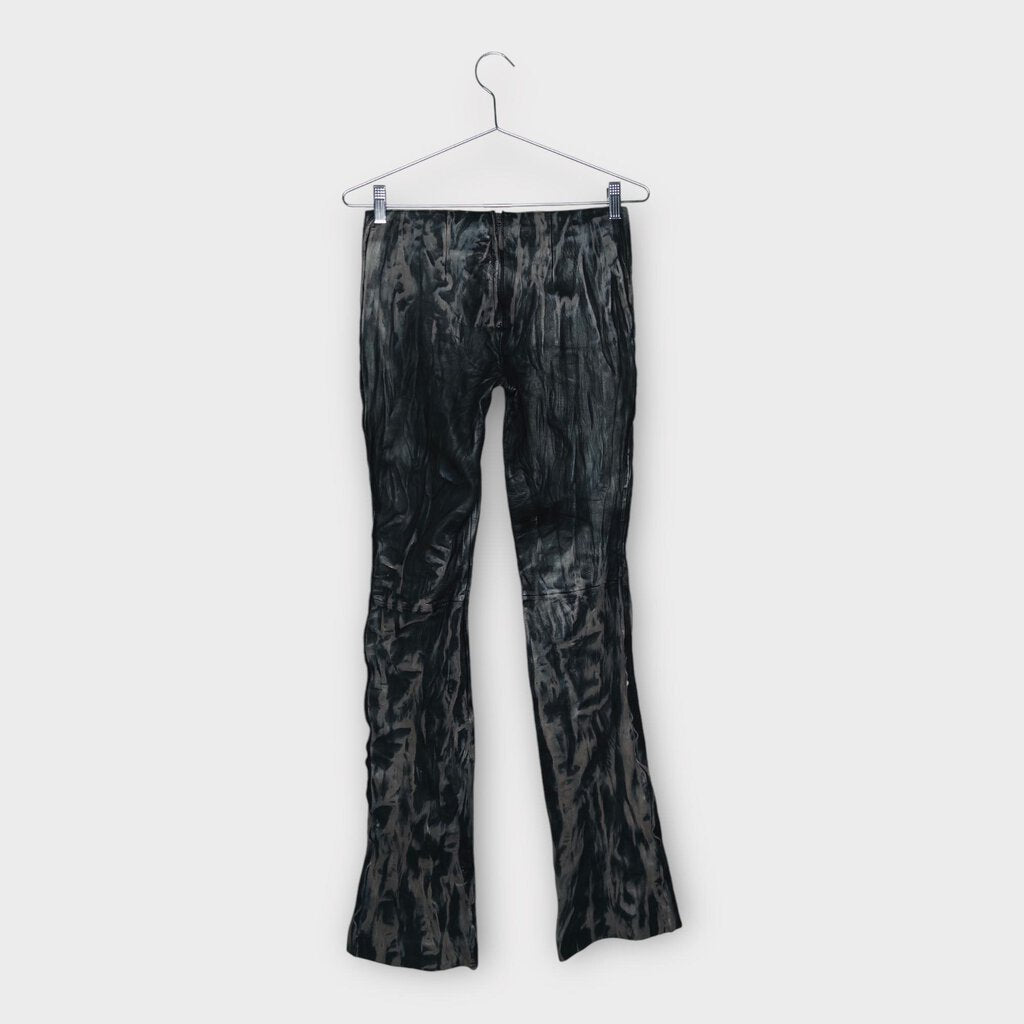 Acne Studios Black Leather Painted Low Rise Pants