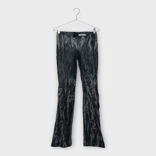 Acne Studios Black Leather Painted Low Rise Pants