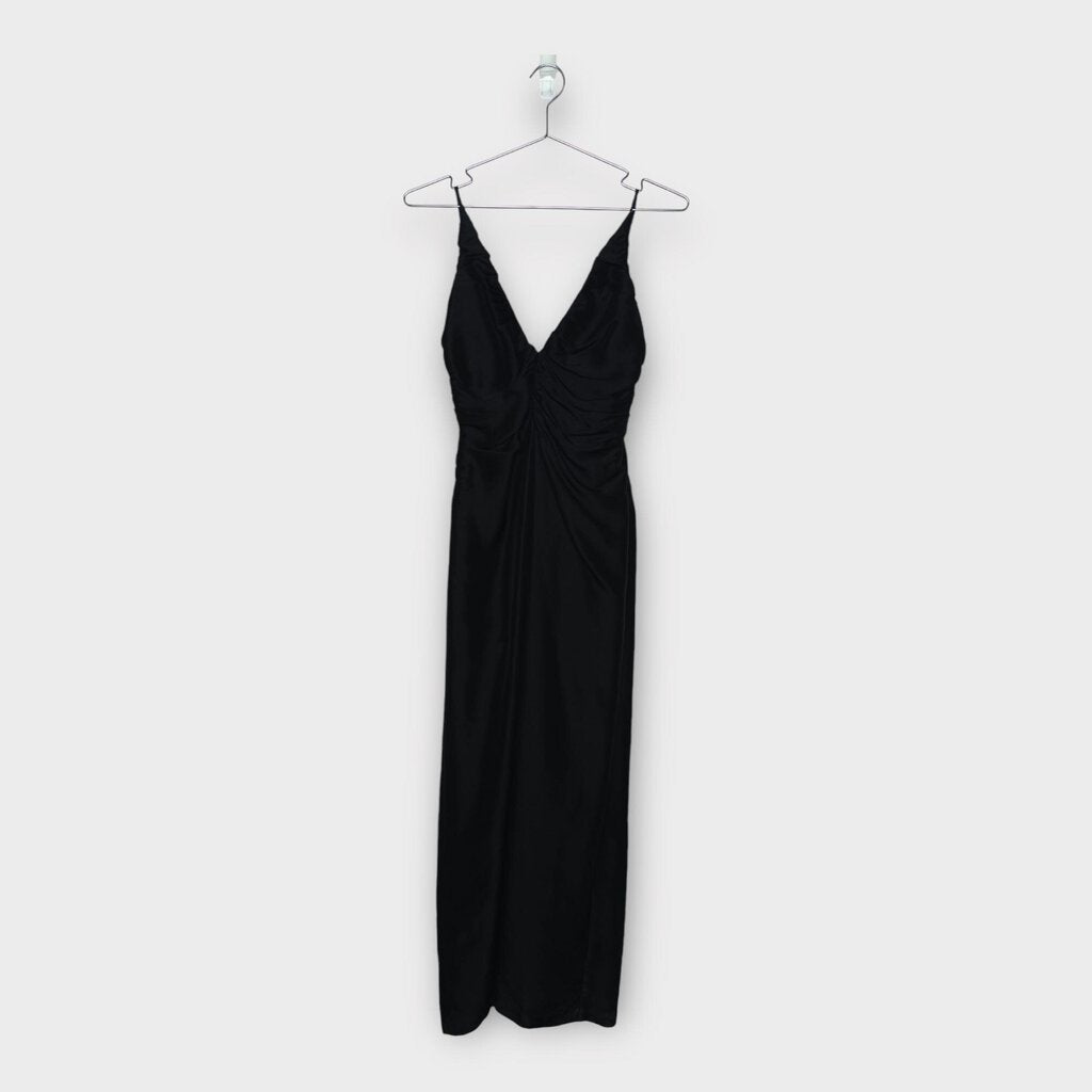 Wynn Hamlyn Black Silk Ruched Bustier Strap Maxi Dress