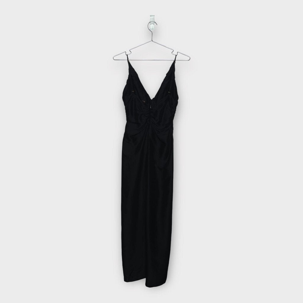 Wynn Hamlyn Black Silk Ruched Bustier Strap Maxi Dress