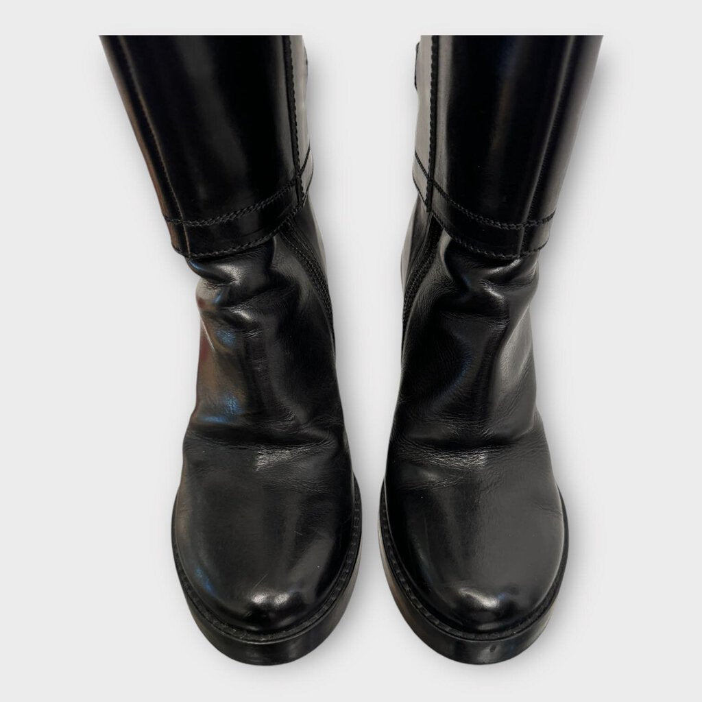 Ann Demeulemeester Black Leather Heeled Boots with Spats