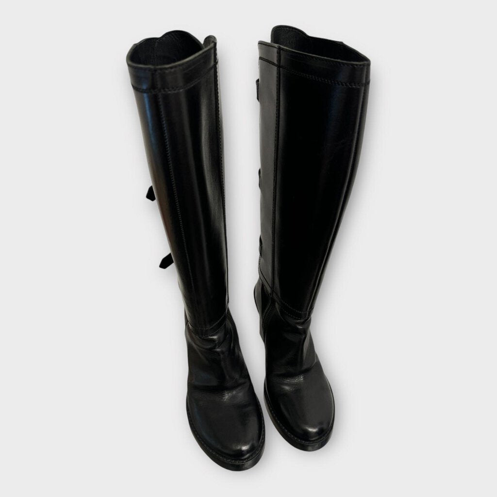 Ann Demeulemeester Black Leather Heeled Boots with Spats