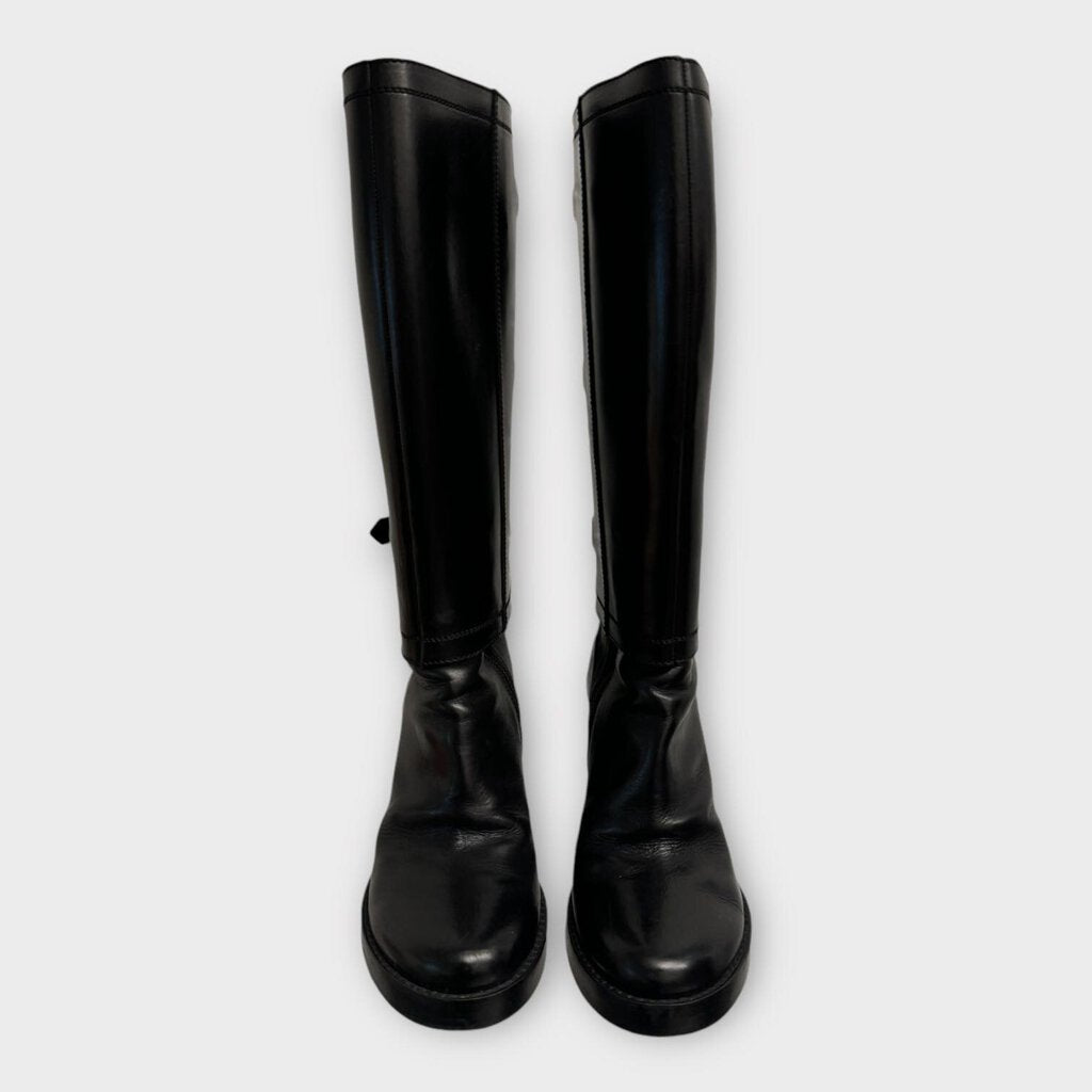 Ann Demeulemeester Black Leather Heeled Boots with Spats