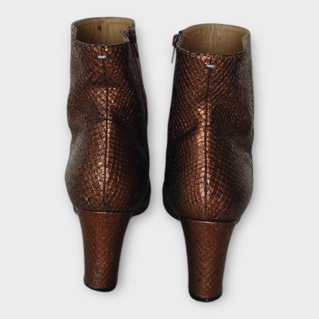 Bronze Snakeskin Block Heel Boots