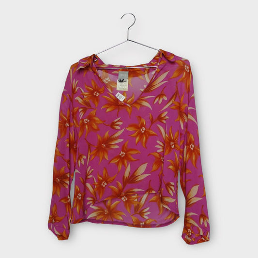 Versace Jeans Couture Pink & Orange Floral V-Neck Long Sleeve Top