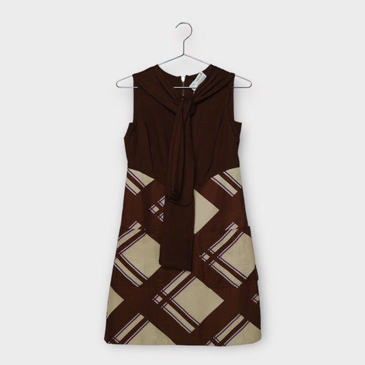 Marc Jacobs Brown & Purple Tie Neck Check Shift Dress