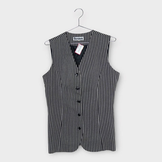 Parakeets Vintage Black & Grey Stripe Longline Vest