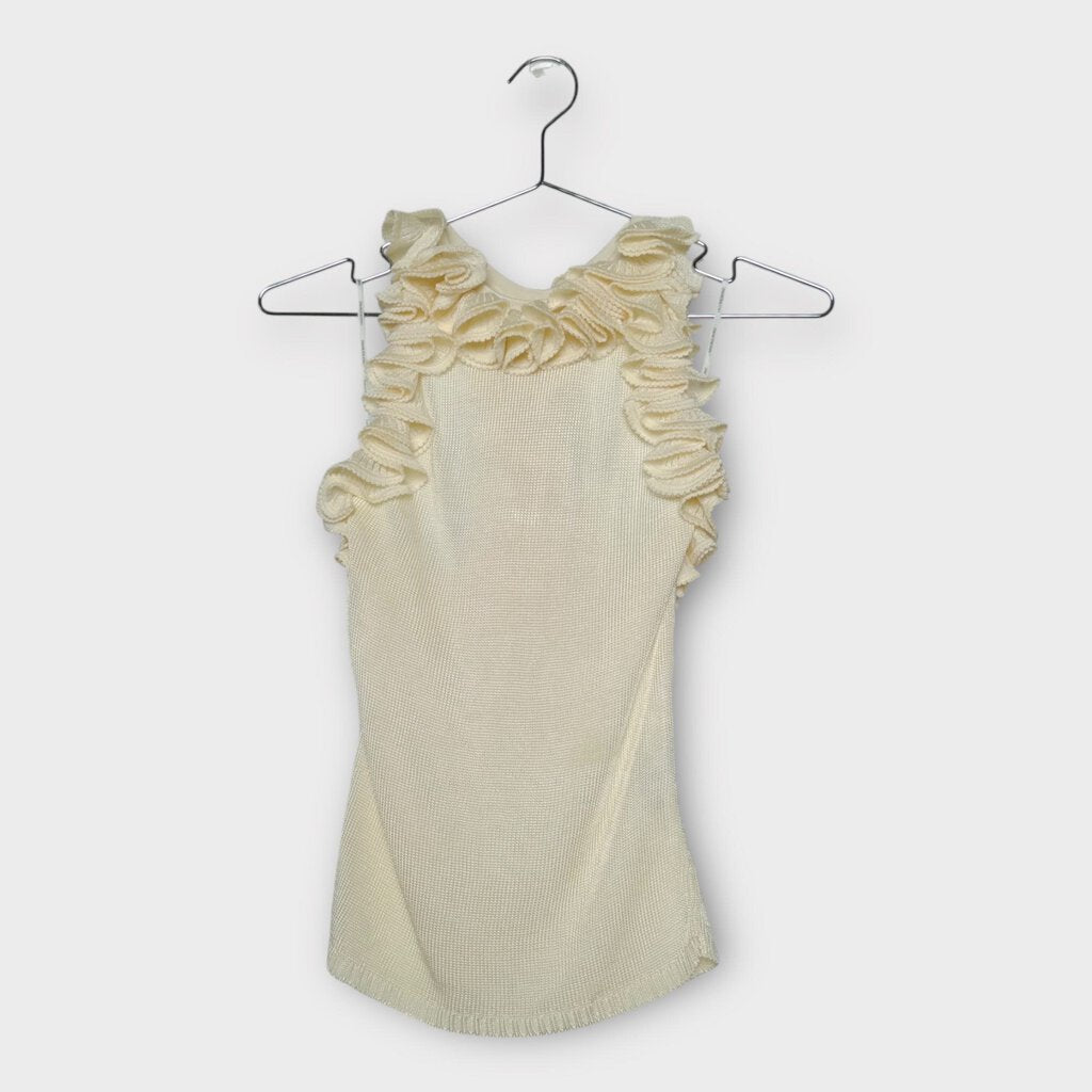 Zimmermann White Knit Ruffle Neck Tank Top