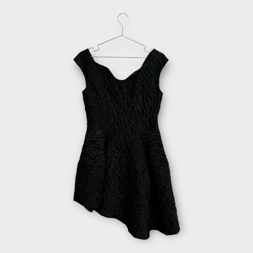 Black Silk Blend Textured Billowed Mini Dress