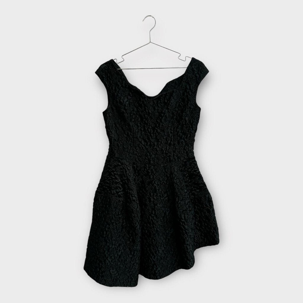 Black Silk Blend Textured Billowed Mini Dress