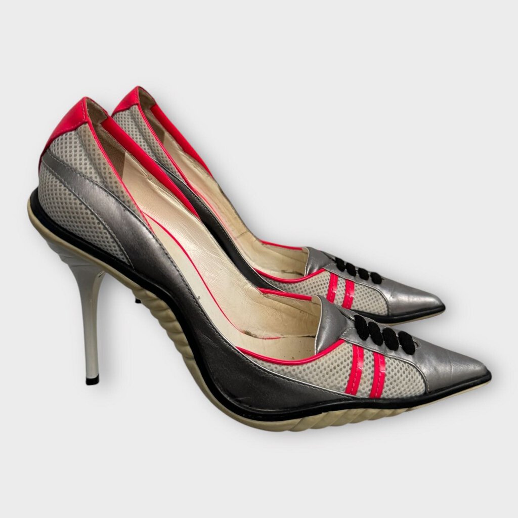 Casadei Pink & Silver Moto Heels