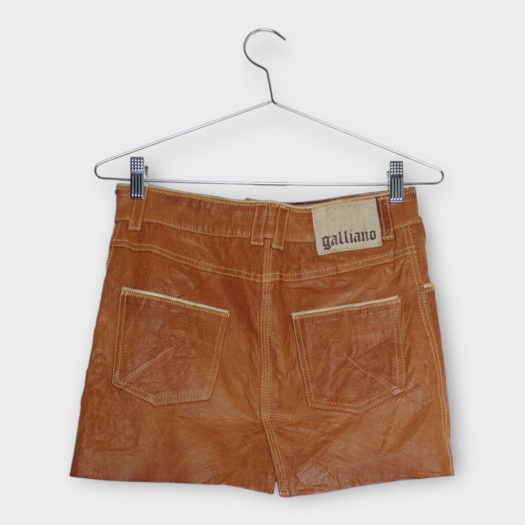 Galliano Brown Leather Studded Mini Skirt