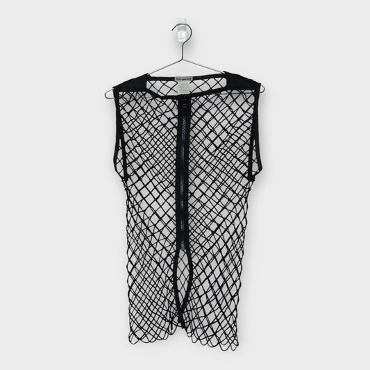 Issey Miyake Black Fishnet Zip Up Top