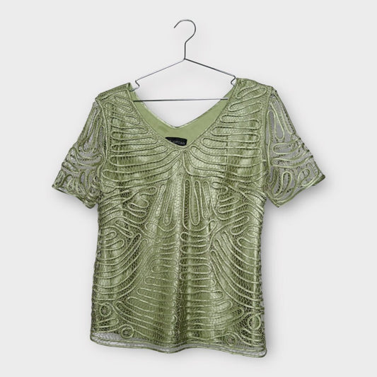 Liz Jordan Vintage Green Beaded Swirl Texture Top