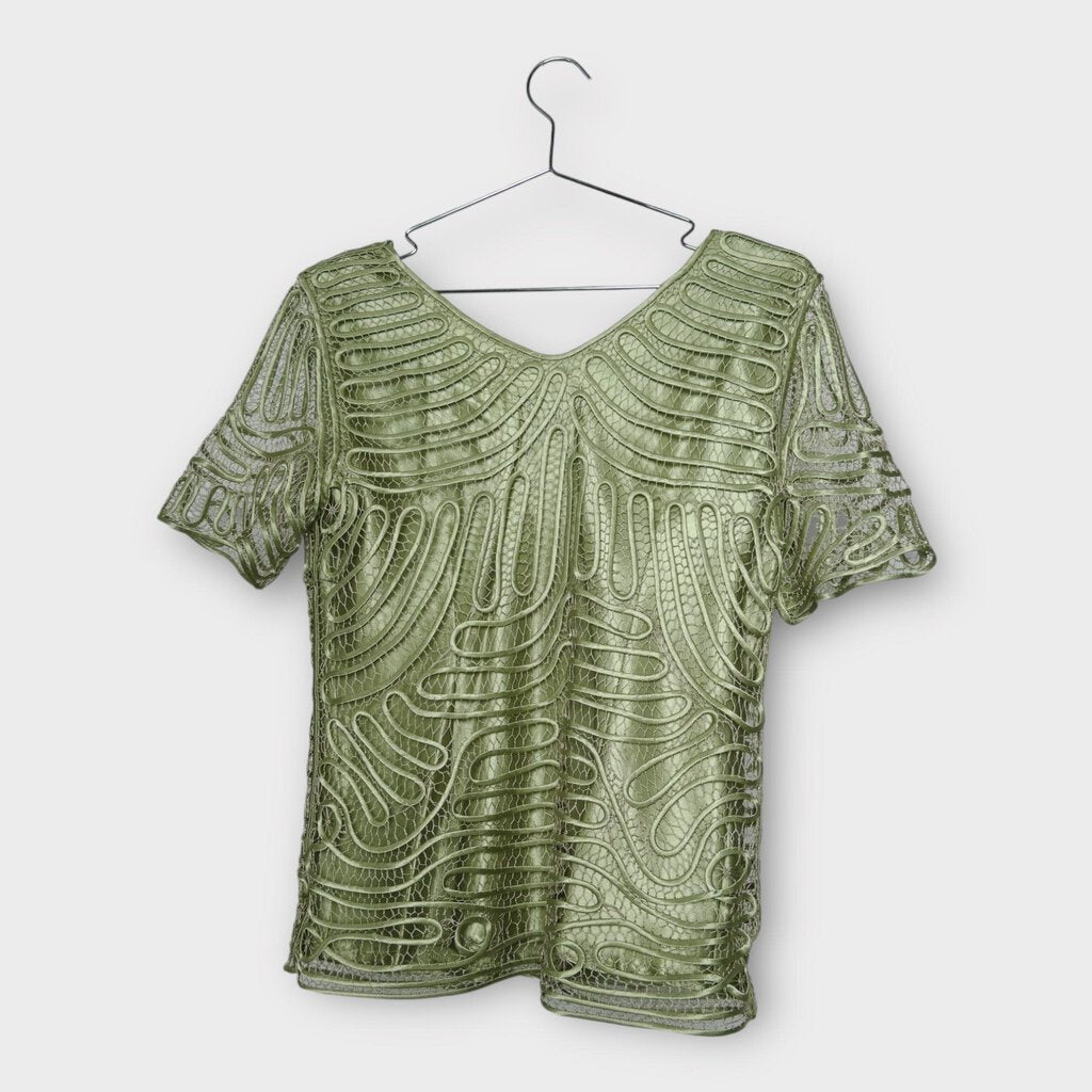 Liz Jordan Vintage Green Beaded Swirl Texture Top