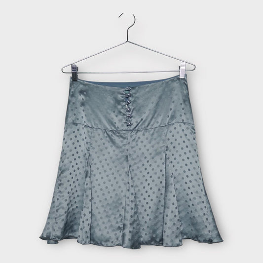 Alannah Hill Vintage Blue Silk Polka Dot Frill Midi Skirt