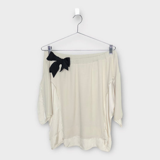 Prada Beige Silk Bow Neck Smock Top