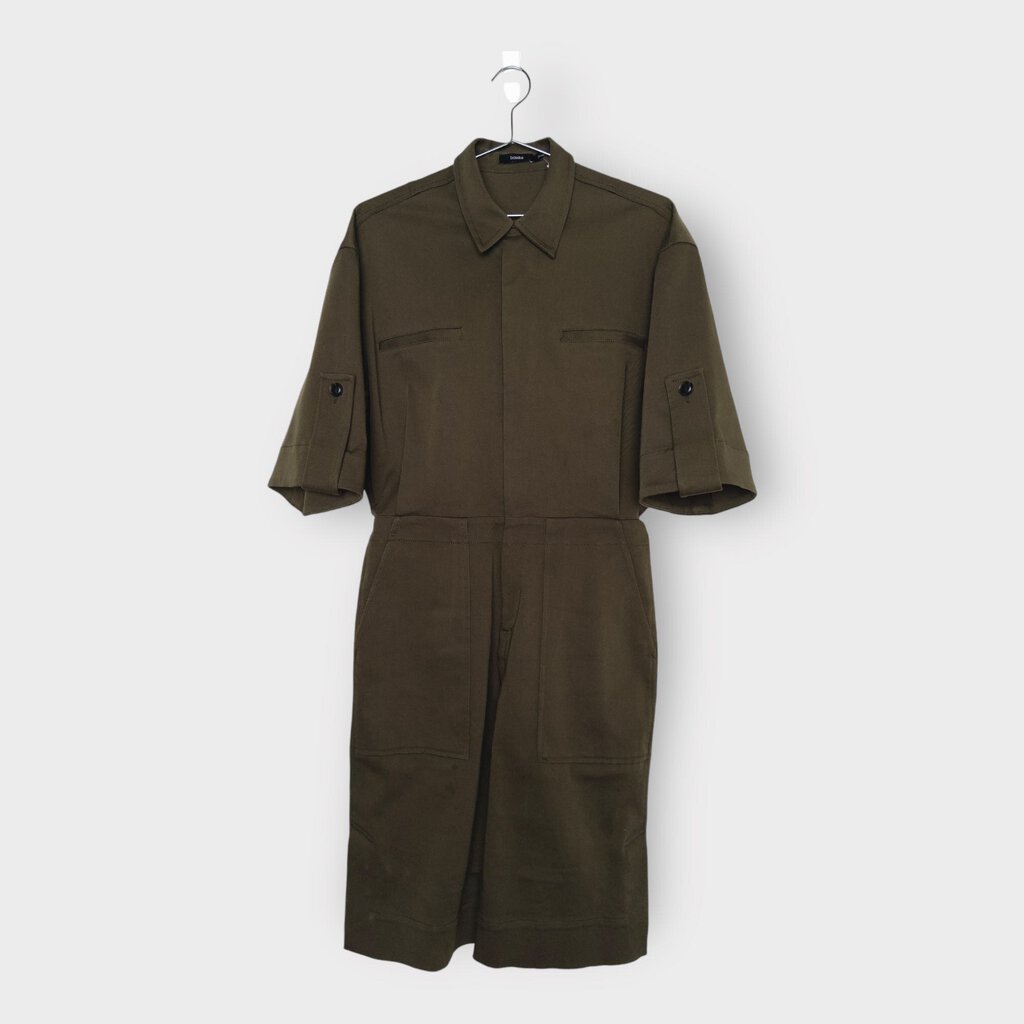 Bassike Green Twill Utility Playsuit