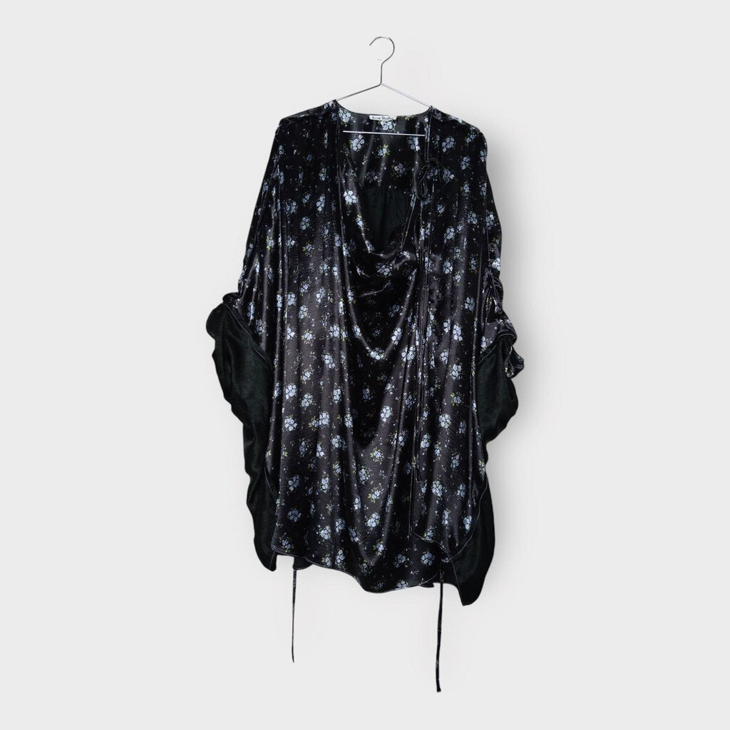 Black + Blue Floral Kaftan Smock Dress