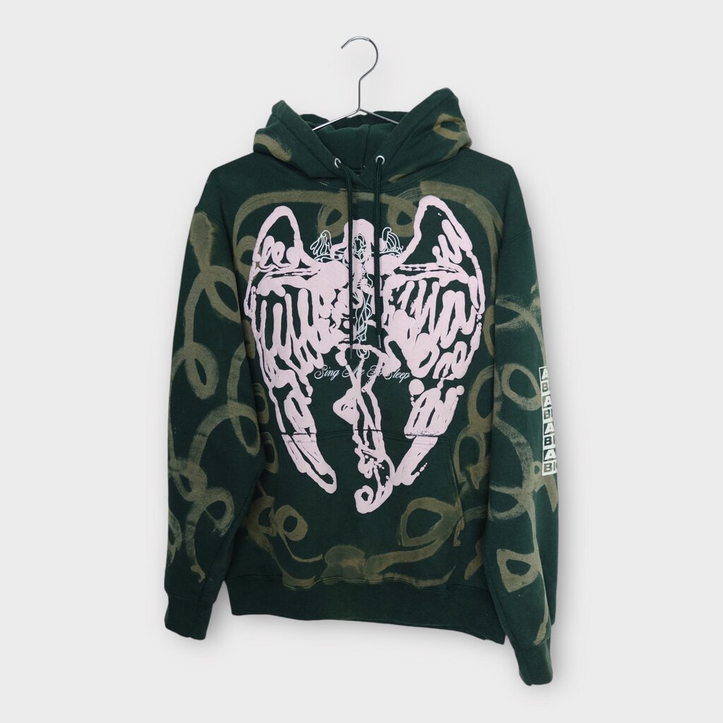 Bichon Green & Pink Print Bleach Painted Hoodie