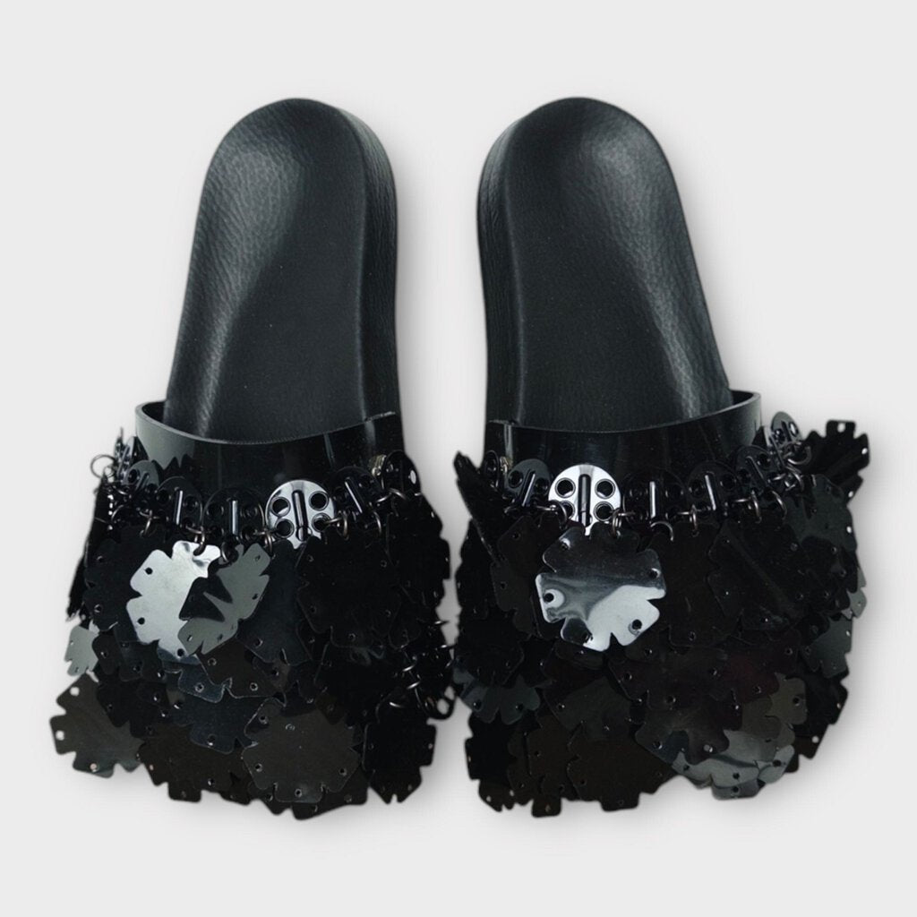 Black Flower Sequin Slides