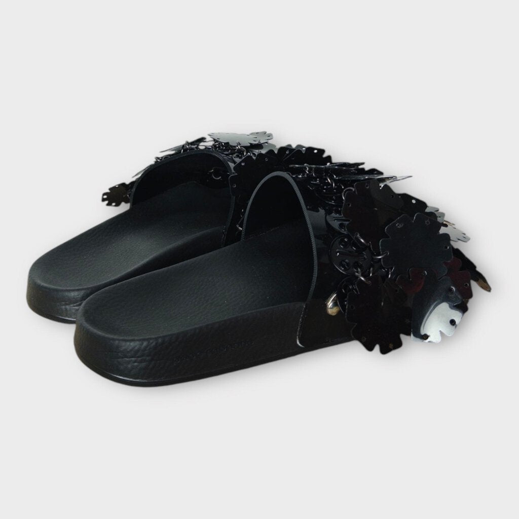 Black Flower Sequin Slides