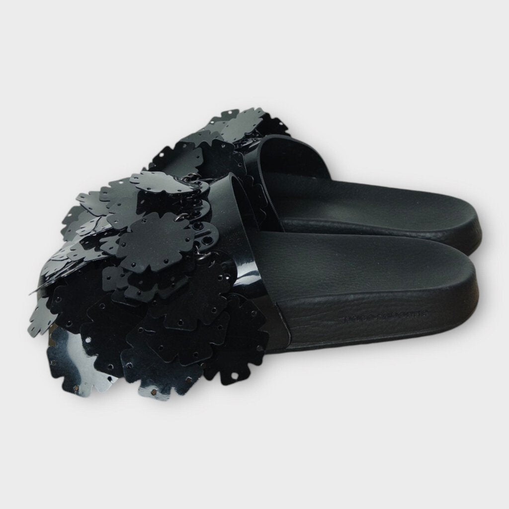 Black Flower Sequin Slides