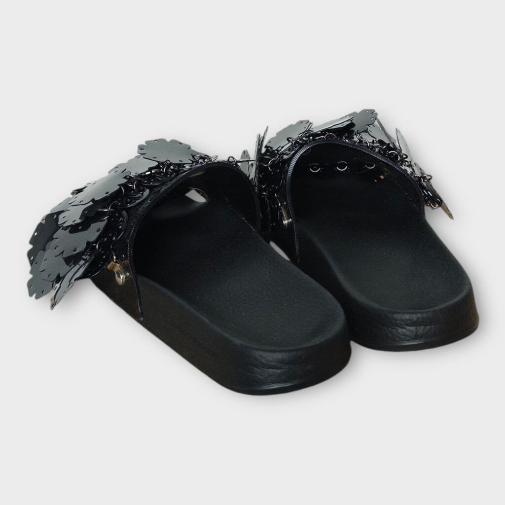 Black Flower Sequin Slides