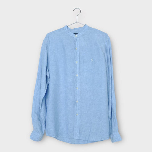 Polo by Ralph Lauren Blue Linen Logo Collarless Shirt