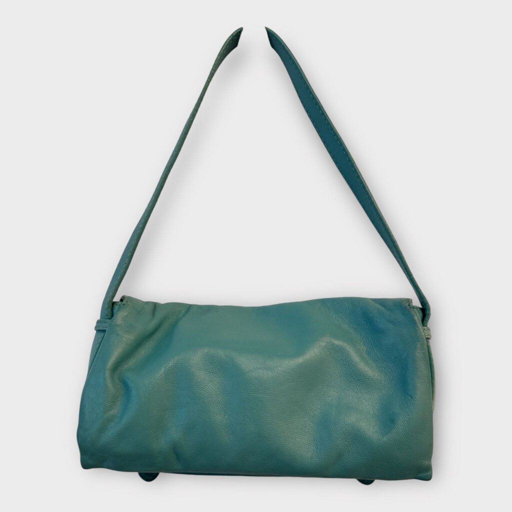 Blue Leather Mini Baguette Bag