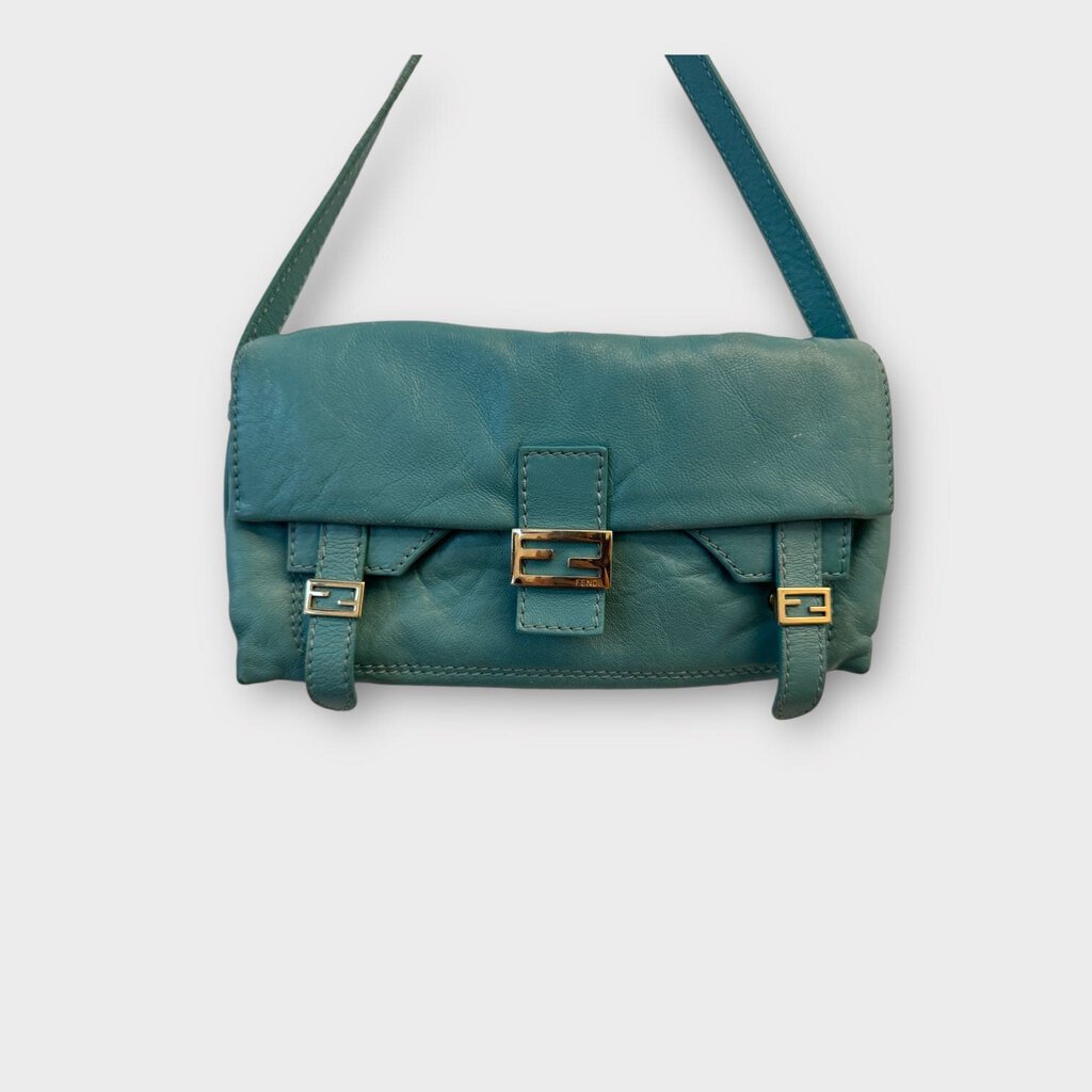 Blue Leather Mini Baguette Bag