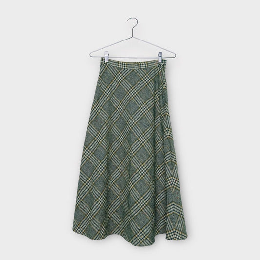 Vintage Green & Cream Plaid Midi Skirt