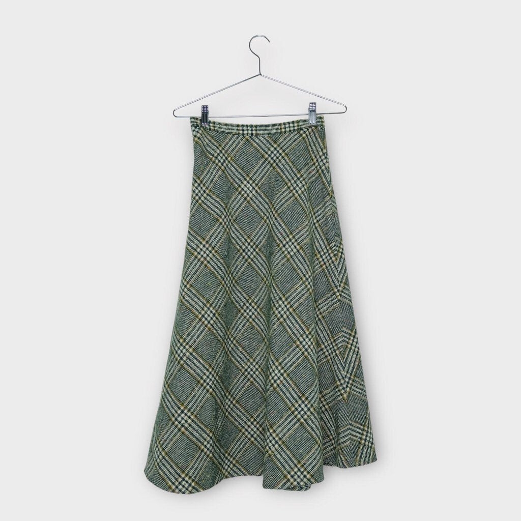 Vintage Green & Cream Plaid Midi Skirt