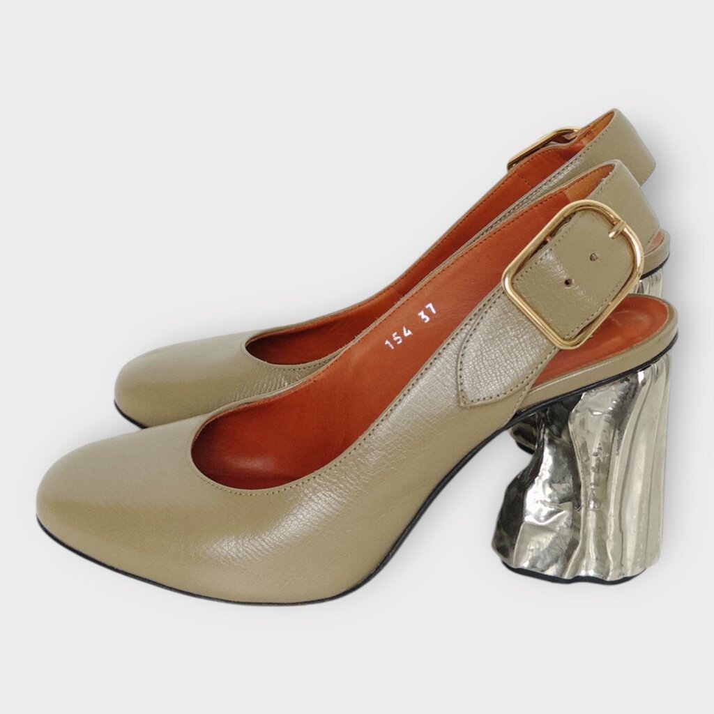 Taupe Leather Odelia Textured Silver Heel