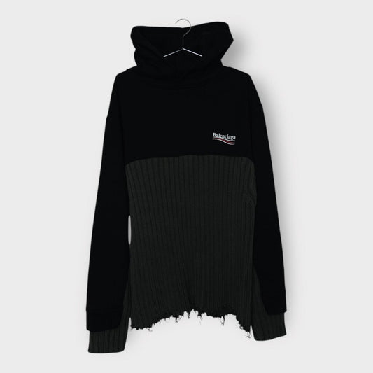 AW20 Black & Grey Spliced Ribbed Knit Hooded Jumper